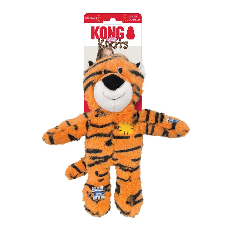 Kong Wild Knots orange plush tiger dog toy with knotted rope inside