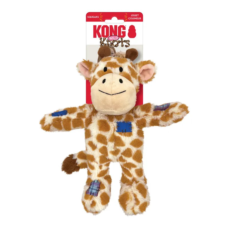 Kong Wild Knots tan plush giraffe dog toy with knotted rope inside