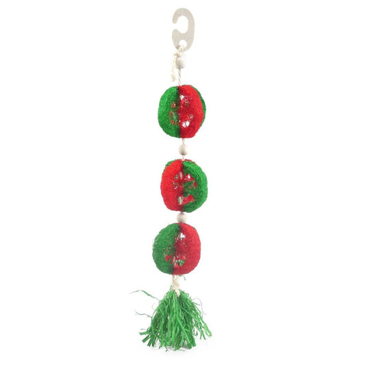 Natural loofa garland Christmas  themed for rabbits, made from loofa, wood, and corn leaf for chewing fun.